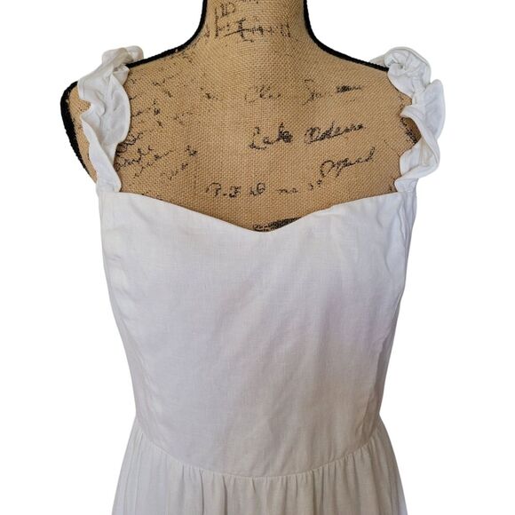 Reformation Dress Womens Midi 100% Linen With Ruffle Straps Smocked Back Sz 12 - Picture 7 of 15